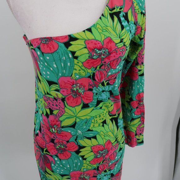 Lilly Pulitzer One Shoulder Floral Bodycon Dress Size Large - Picture 3 of 7